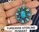 Vintage Turquoise Pendant Navajo Cluster & Sterling Stamp Work 2 1/16 Tall