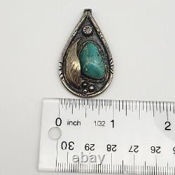 Vintage Turquoise Pendant Sterling Silver Navajo Signed HB Old Pawn
