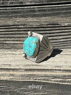 Vintage Turquoise Ring Sterling Silver Navajo Native 1950s 60s Trading Post 9.75