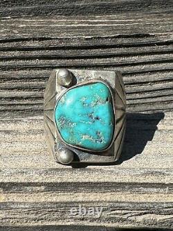 Vintage Turquoise Ring Sterling Silver Navajo Native 1950s 60s Trading Post 9.75