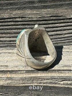 Vintage Turquoise Ring Sterling Silver Navajo Native 1950s 60s Trading Post 9.75