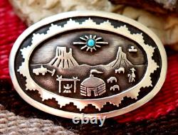 Vintage VERNON HASKIE OVERLAY BELT BUCKLE Turquoise & Sterling Silver Navajo