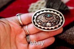 Vintage VERNON HASKIE OVERLAY BELT BUCKLE Turquoise & Sterling Silver Navajo