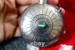 Vintage WATER WEB TURQUOISE STERLING SILVER NAVAJO CANTEEN flask tobacco 77g