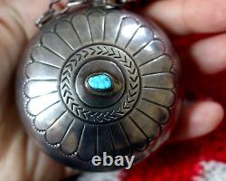 Vintage WATER WEB TURQUOISE STERLING SILVER NAVAJO CANTEEN flask tobacco 77g