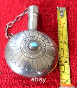 Vintage WATER WEB TURQUOISE STERLING SILVER NAVAJO CANTEEN flask tobacco 77g