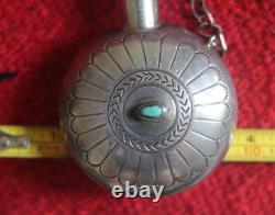 Vintage WATER WEB TURQUOISE STERLING SILVER NAVAJO CANTEEN flask tobacco 77g