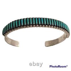 Vintage Zuni Christina Eustace Petit Point Turquoise Silver Cuff Bracelet