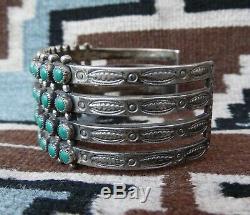 Vintage Zuni Navajo 48 Turquoise Snake Eyes Sterling Silver Bracelet