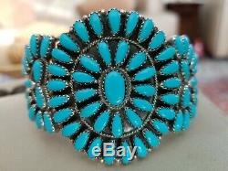 Vintage Zuni Petit Point Sterling and Turquoise Cuff Style Bracelet Navajo