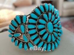 Vintage Zuni Petit Point Sterling and Turquoise Cuff Style Bracelet Navajo