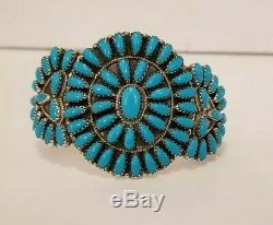 Vintage Zuni Petit Point Sterling and Turquoise Cuff Style Bracelet Navajo