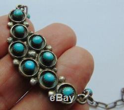 Vintage Zuni Sterling Silver Turquoise Petit Point Snake Eye Necklace Signed