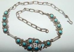 Vintage Zuni Sterling Silver Turquoise Petit Point Snake Eye Necklace Signed