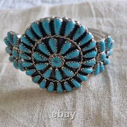 Vintage Zuni Turquoise FLOWER CLUSTER SND CUFF Bracelet S Silver AMERICAN NAVAJO