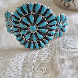 Vintage Zuni Turquoise FLOWER CLUSTER SND CUFF Bracelet S Silver AMERICAN NAVAJO