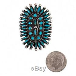 Vintage Zuni Turquoise Ring Cluster Sterling Silver 8 Old Pawn Needlepoint