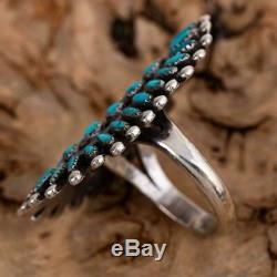 Vintage Zuni Turquoise Ring Cluster Sterling Silver 8 Old Pawn Needlepoint