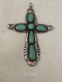 Vintage navajo R. Iule turquoise cross pendant And Chain
