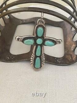 Vintage navajo R. Iule turquoise cross pendant And Chain
