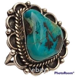 Vintage navajo Sterling Silver high grade BLUE WATERWEB TURQUOISE RING size6