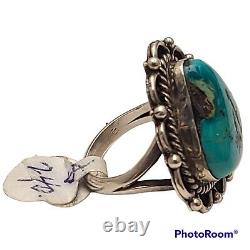 Vintage navajo Sterling Silver high grade BLUE WATERWEB TURQUOISE RING size6