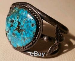 Vintage navajo heavy 80g pawn patina sterling silver turquoise bracelet morenci