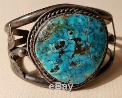 Vintage navajo heavy 80g pawn patina sterling silver turquoise bracelet morenci
