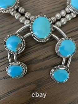 Vintage navajo squash blossom necklace sterling silver Turquoise BT