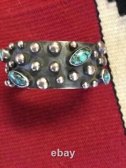 Vintage/old Pawn Native American Sterling Silver And Turquoise Cuff