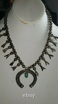 Vintage squash blossom turquoise navajo necklace