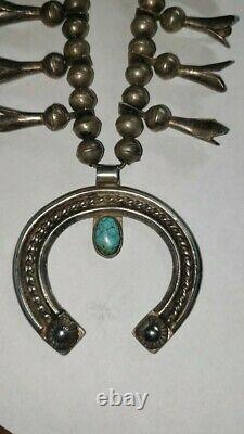 Vintage squash blossom turquoise navajo necklace