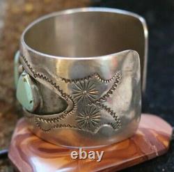 Vintage turquoise & sterling silver cuff bracelet signed LP Navajo shadowbox