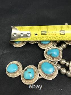 Vtg 183g Navajo Squash Blossom Sleeping Beauty Turquoise Sterling Necklace