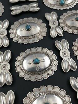 Vtg 1940s Navajo 22 Concho Stamped Sterling Silver Lone Mountain Turquoise Belt