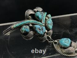 Vtg 43g Old Pawn Navajo Cluster Kingman Turquoise Sterling Silver Cuff Bracelet