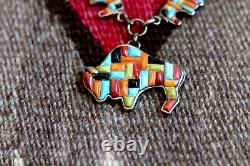 Vtg BISON COBBLESTONE INLAY necklace + earrings turquoise buffalo Navajo SIGNED