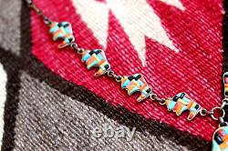 Vtg BISON COBBLESTONE INLAY necklace + earrings turquoise buffalo Navajo SIGNED