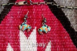 Vtg BISON COBBLESTONE INLAY necklace + earrings turquoise buffalo Navajo SIGNED