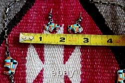 Vtg BISON COBBLESTONE INLAY necklace + earrings turquoise buffalo Navajo SIGNED