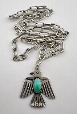 Vtg Fred Harvey Navajo Sterling Royston Turquoise Thunderbird Pendant Necklace