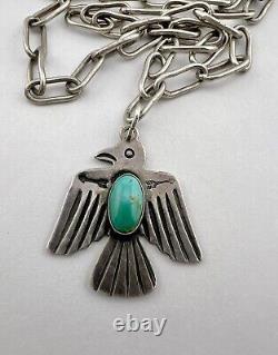 Vtg Fred Harvey Navajo Sterling Royston Turquoise Thunderbird Pendant Necklace