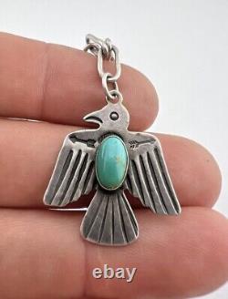 Vtg Fred Harvey Navajo Sterling Royston Turquoise Thunderbird Pendant Necklace