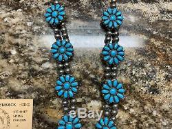Vtg. Handmade Navajo Turquoise & Sterling Silver Squash blossom Necklace with Cuff