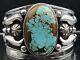 Vtg Heavy 82g Navajo Detailed Sterling Silver Turquoise Cuff Bracelet