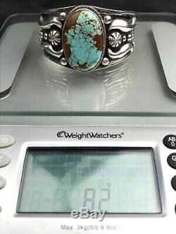 Vtg Heavy 82g Navajo Detailed Sterling Silver Turquoise Cuff Bracelet