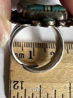 Vtg Huge B Chavez Navajo Sterling Silver Turquoise Biker Ring Signed Adjustable