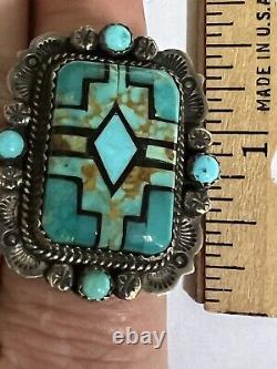 Vtg Huge B Chavez Navajo Sterling Silver Turquoise Biker Ring Signed Adjustable