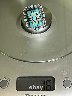 Vtg Huge B Chavez Navajo Sterling Silver Turquoise Biker Ring Signed Adjustable