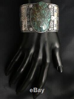 Vtg Huge Navajo Lone Mountain Turquoise Sterling Silver Cuff Bracelet 127g